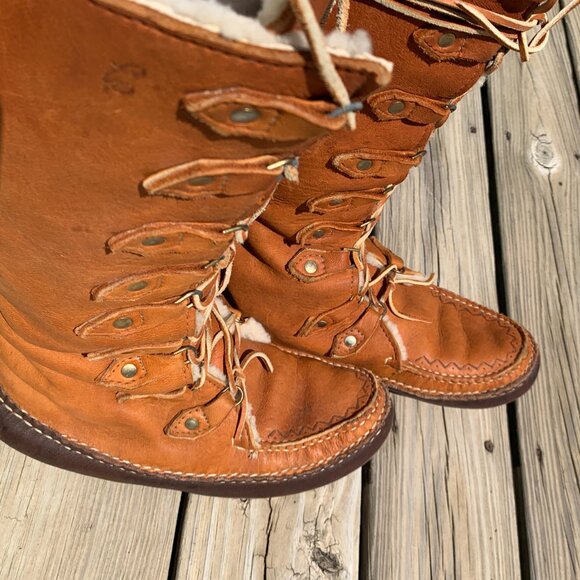 Vintage Handmade Tall Sheepskin-Lined Leather Soled Boots main image 15